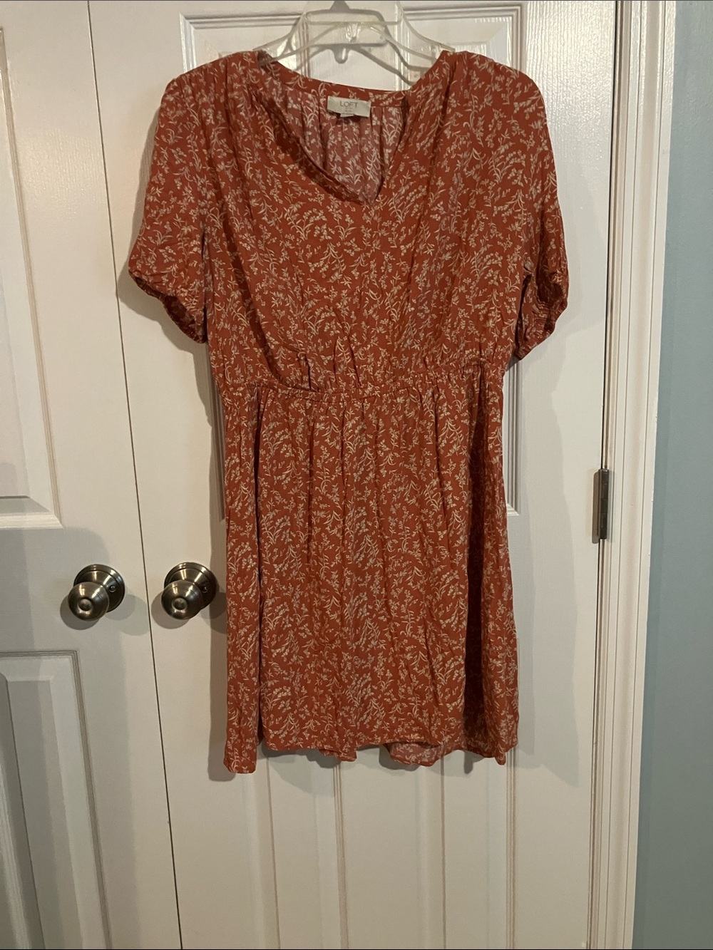 LOFT Rust-Orange Floral Short Sleeve Mini Dress